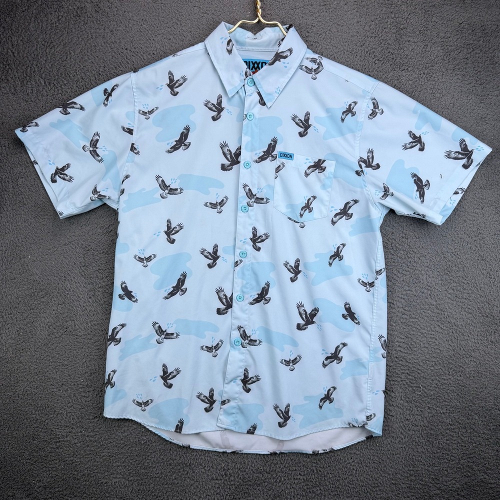 Dixxon Flannel Co Mike Hawk Party Wear Blue Bird Print Button Down Shirt Mens L